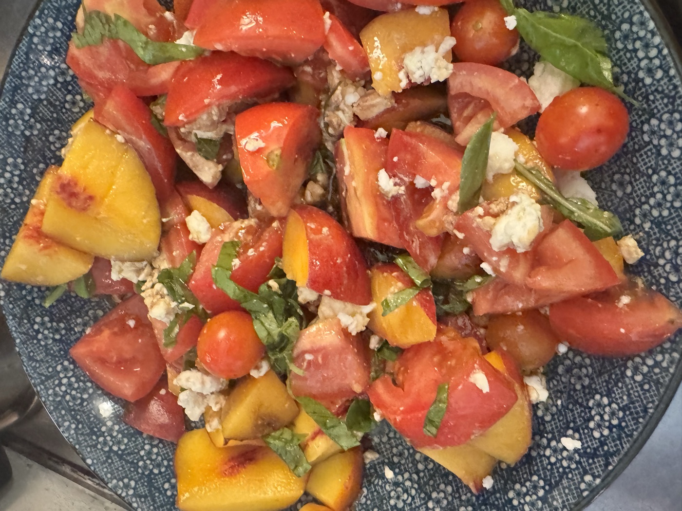 Peach and tomato salad with basil and feta
